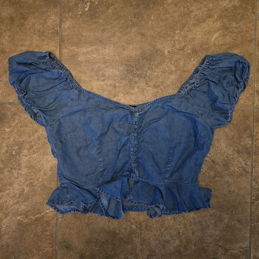 Denim Blāshe Button Down Cropped Top
